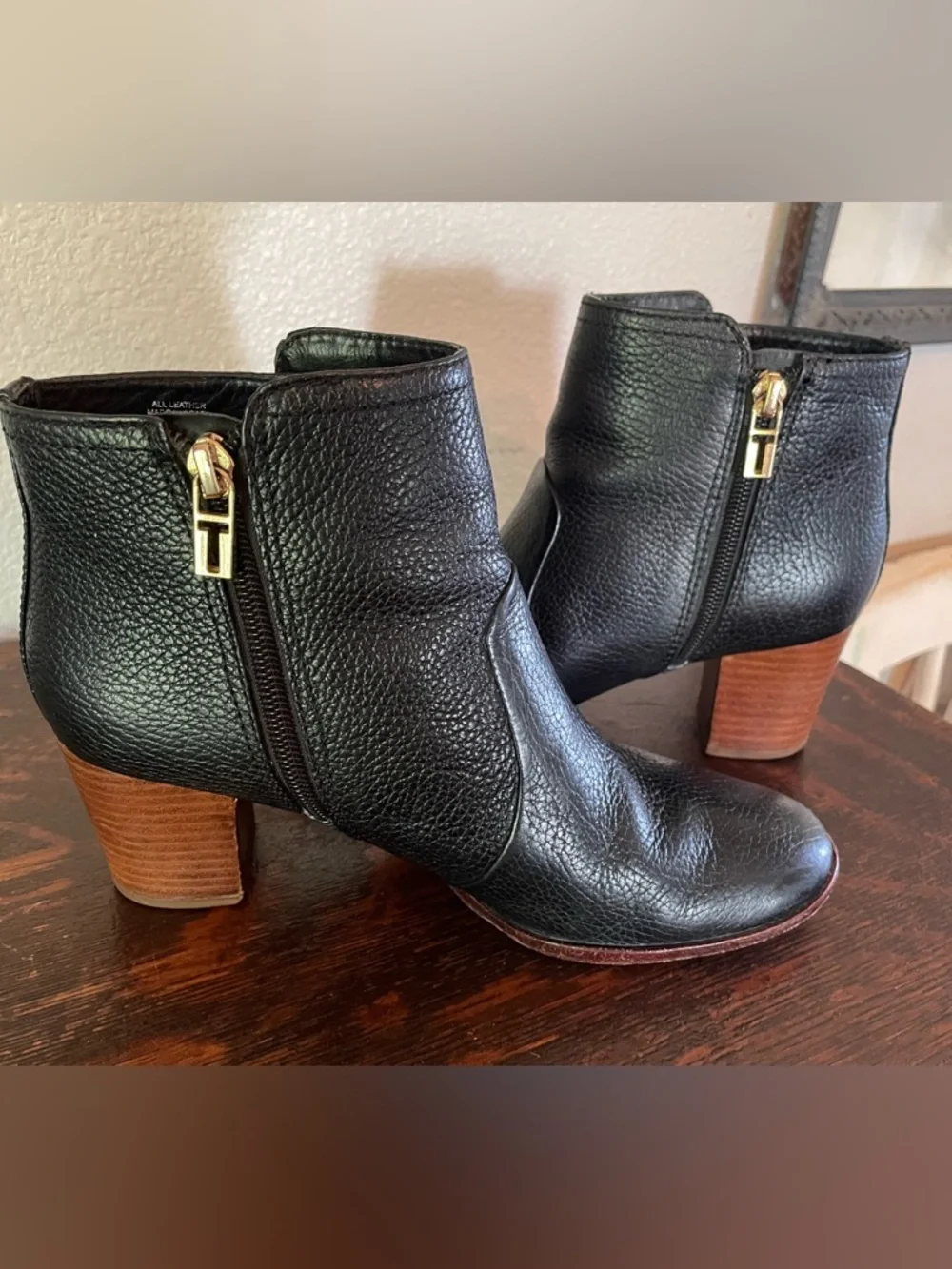 Tory Burch Black Leather Ankle Booties with Wood Heel